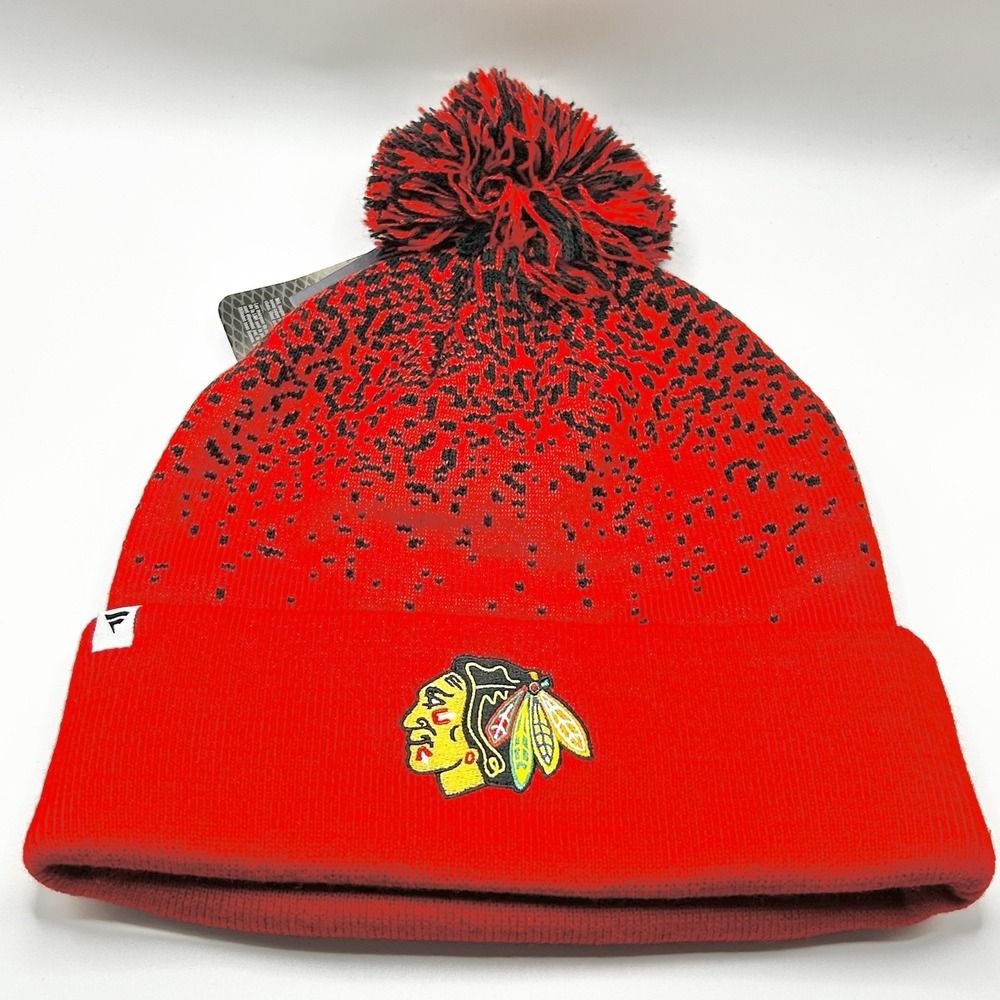 Chicago Blackhawks Fanatics Iconic Beanie Hat Cap Pom Knit Cuff Red NHL Hockey